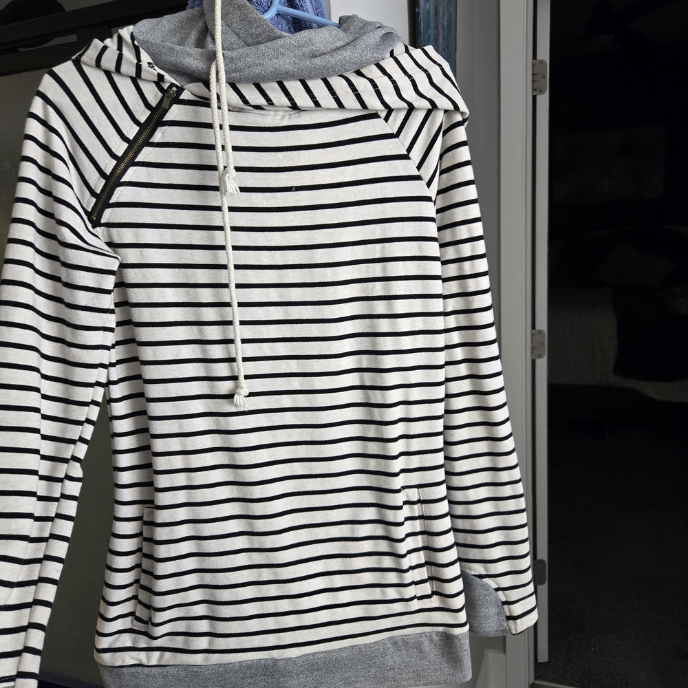 Ampersand Striped Hoodie with Drawstring